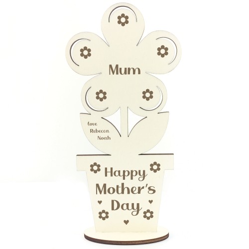Happy Mothers Day Gift For Mum Wood Flower Personalised Novelty