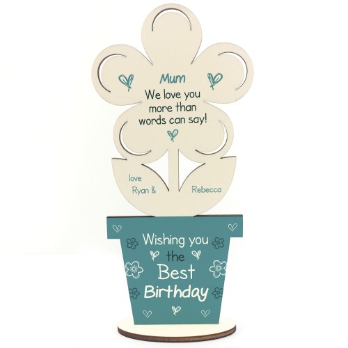 Novelty Birthday Gift For Mum Wooden Flower PERSONALISED