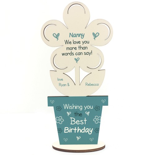 Novelty Birthday Gift For Nanny Wood Flower PERSONALISED