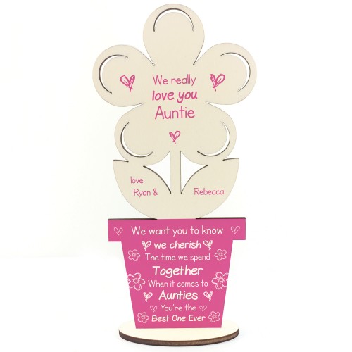 Personalised Auntie Poem Gift For Birthday Wood Flower Thankyou