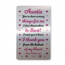 Auntie Gift For Birthday Metal Card Personalised Thank You Gift