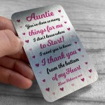 Auntie Gift For Birthday Metal Card Personalised Thank You Gift