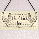 Funny Chicken Sign Outdoor Garden Plaque Personalised Chick Inn