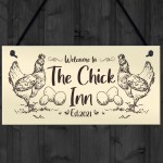 Funny Chicken Sign Outdoor Garden Plaque Personalised Chick Inn