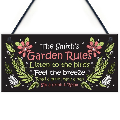 Personalised Garden Rules Sign Floral Summerhouse Shed Plaque