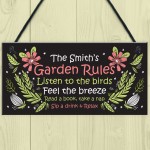 Personalised Garden Rules Sign Floral Summerhouse Shed Plaque