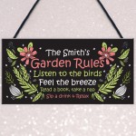 Personalised Garden Rules Sign Floral Summerhouse Shed Plaque