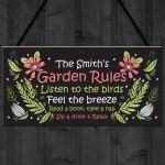 Personalised Garden Rules Sign Floral Summerhouse Shed Plaque