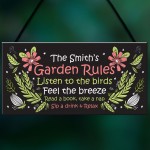 Personalised Garden Rules Sign Floral Summerhouse Shed Plaque