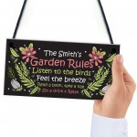 Personalised Garden Rules Sign Floral Summerhouse Shed Plaque