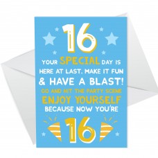 Funny 16th Birthday Card For Him Her Daughter Son Grandson