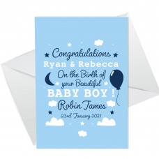 Personalised New Baby Boy Card Congratulations Parents Card