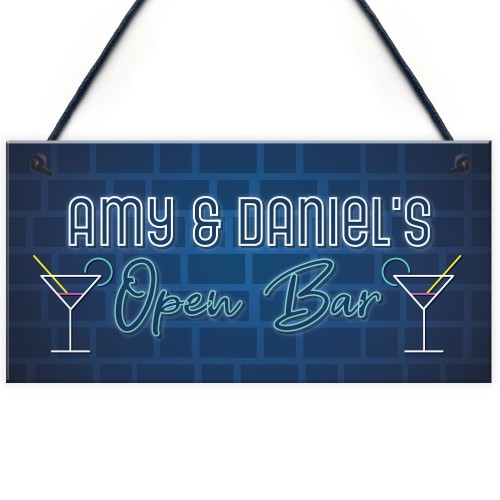 Personalised Home Bar Decor Sign Novelty Open Bar Plaque