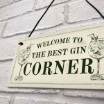 Best Gin Corner Sign Shabby Chic Home Bar Garden Shed Sign