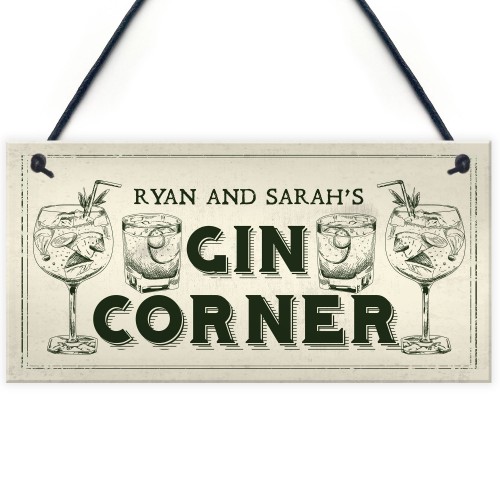 Novelty Gin Corner Sign Personalised Home Bar Pub Garden Sign