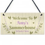 Summerhouse Decor Sign Personalised Hanging Wall Sign For Garden