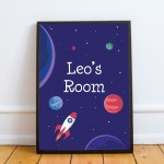 Personalised Space Theme Framed Print Boys Bedroom Wall Art