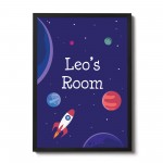 Personalised Space Theme Framed Print Boys Bedroom Wall Art