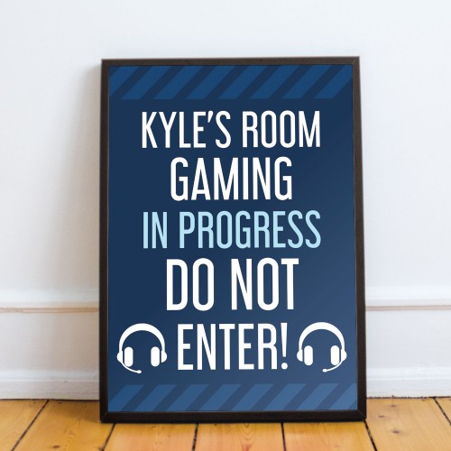 Boys Bedroom Sign Personalised Framed Gaming Print Funny Art