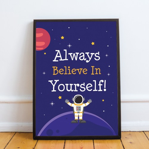 Space Theme Framed Print For Boys Bedroom Cute Wall Art