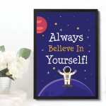 Space Theme Framed Print For Boys Bedroom Cute Wall Art