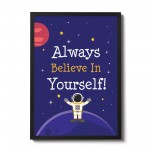 Space Theme Framed Print For Boys Bedroom Cute Wall Art