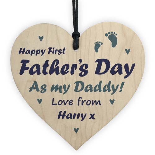 1st Fathers Day Gift For Daddy Personalised Wood Heart Gift