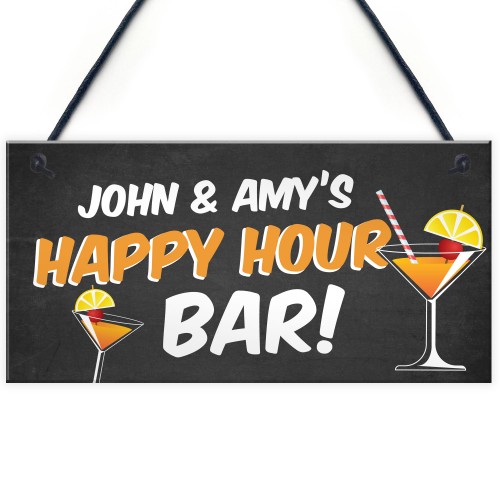 Personalised Happy Hour Novelty Bar Sign Hanging Home Bar Sign