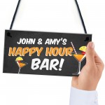 Personalised Happy Hour Novelty Bar Sign Hanging Home Bar Sign