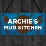 Personalised Hanging Mud Kitchen Sign For Garden Play House Gift
