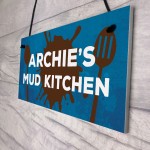 Personalised Hanging Mud Kitchen Sign For Garden Play House Gift