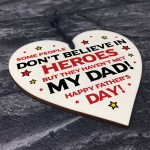 Novelty Fathers Day Gift Superhero Theme Wood Heart Dad Gift