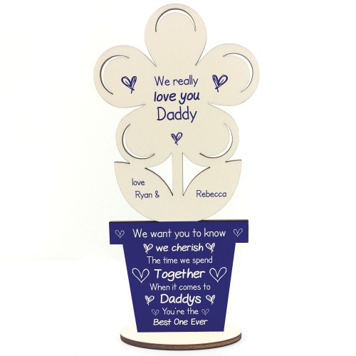 Novelty Daddy Gift Poem Wood Flower Personalised Birthday Gift