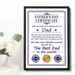 Framed Dad Certificate For Fathers Day Gift For Dad Framed Dad Certificate For Fathers Day Gift For Dad