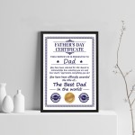 Framed Dad Certificate For Fathers Day Gift For Dad Framed Dad Certificate For Fathers Day Gift For Dad
