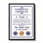 Framed Dad Certificate For Fathers Day Gift For Dad Framed Dad Certificate For Fathers Day Gift For Dad