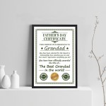 Framed Grandad Certificate For Fathers Day Gift For Grandad