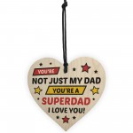 Novelty Dad Gift For Fathers Day Wood Heart Superhero Theme