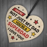 Novelty Dad Gift For Fathers Day Wood Heart Superhero Theme