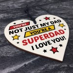 Novelty Dad Gift For Fathers Day Wood Heart Superhero Theme