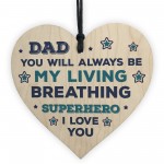 Superhero Dad Wooden Heart Gift For Birthday Fathers Day Novelty