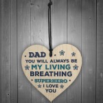 Superhero Dad Wooden Heart Gift For Birthday Fathers Day Novelty