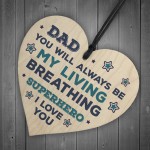 Superhero Dad Wooden Heart Gift For Birthday Fathers Day Novelty