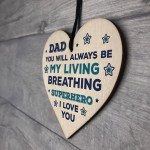 Superhero Dad Wooden Heart Gift For Birthday Fathers Day Novelty