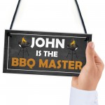 Funny BBQ Signs For Outdoor BBQ MASTER Personalised Garden Sign