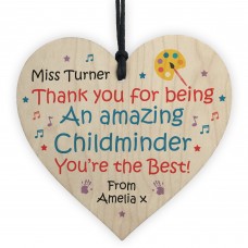 Personalised Wood Childminder Gift Heart Plaque Friendship Gift