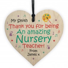Personalised Wooden Teachers Gift Heart Plaque Nursery Teacher