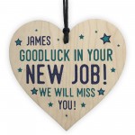 Personalised Colleague Gift Wood Heart New Job Gift Good Luck