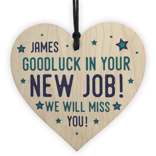 Personalised Colleague Gift Wood Heart New Job Gift Good Luck