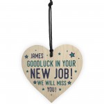 Personalised Colleague Gift Wood Heart New Job Gift Good Luck